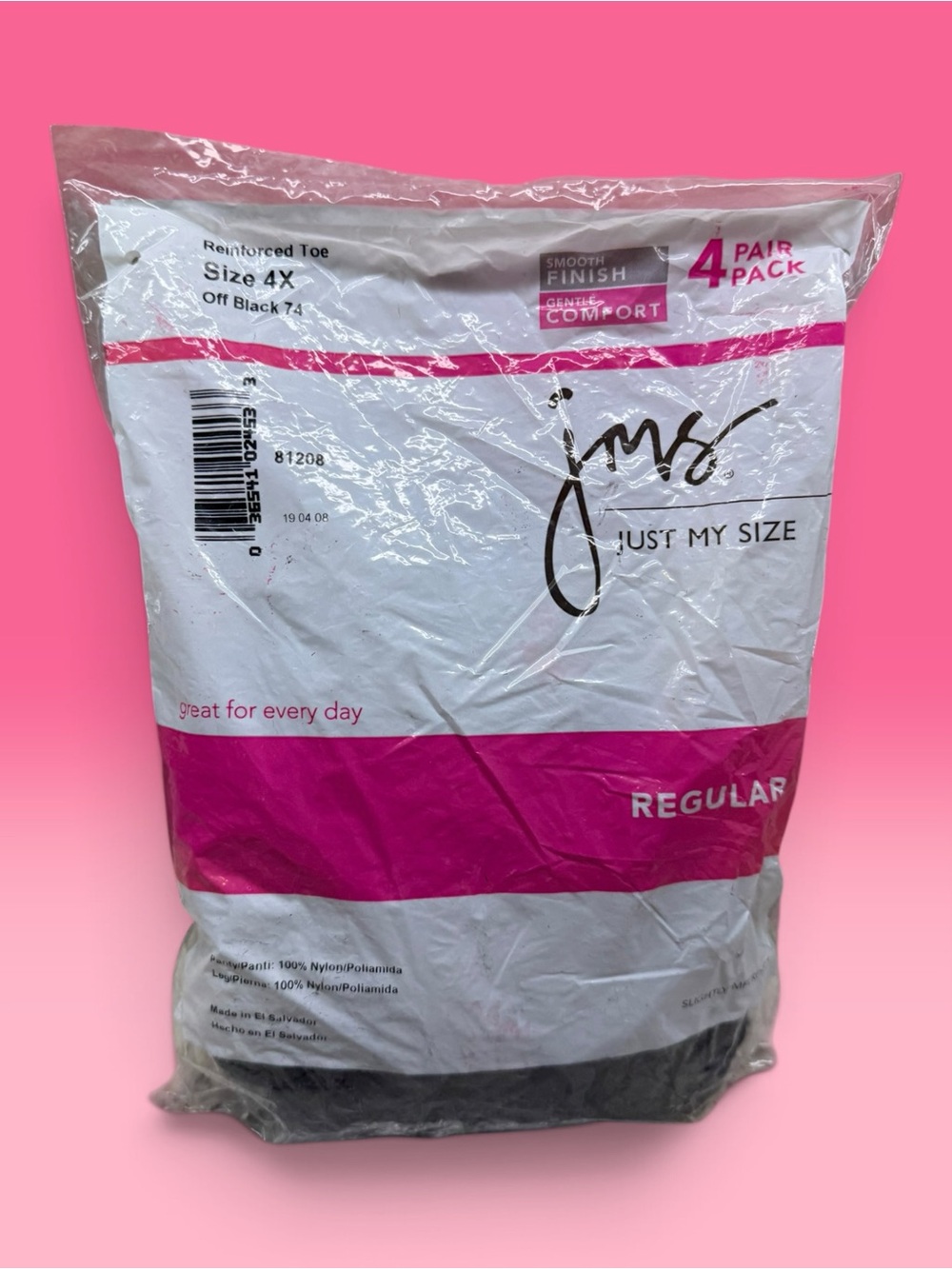 Just My Size Regular Pantyhose Slightly Imperfect 4X Off Black 4-Pair Pack NEW